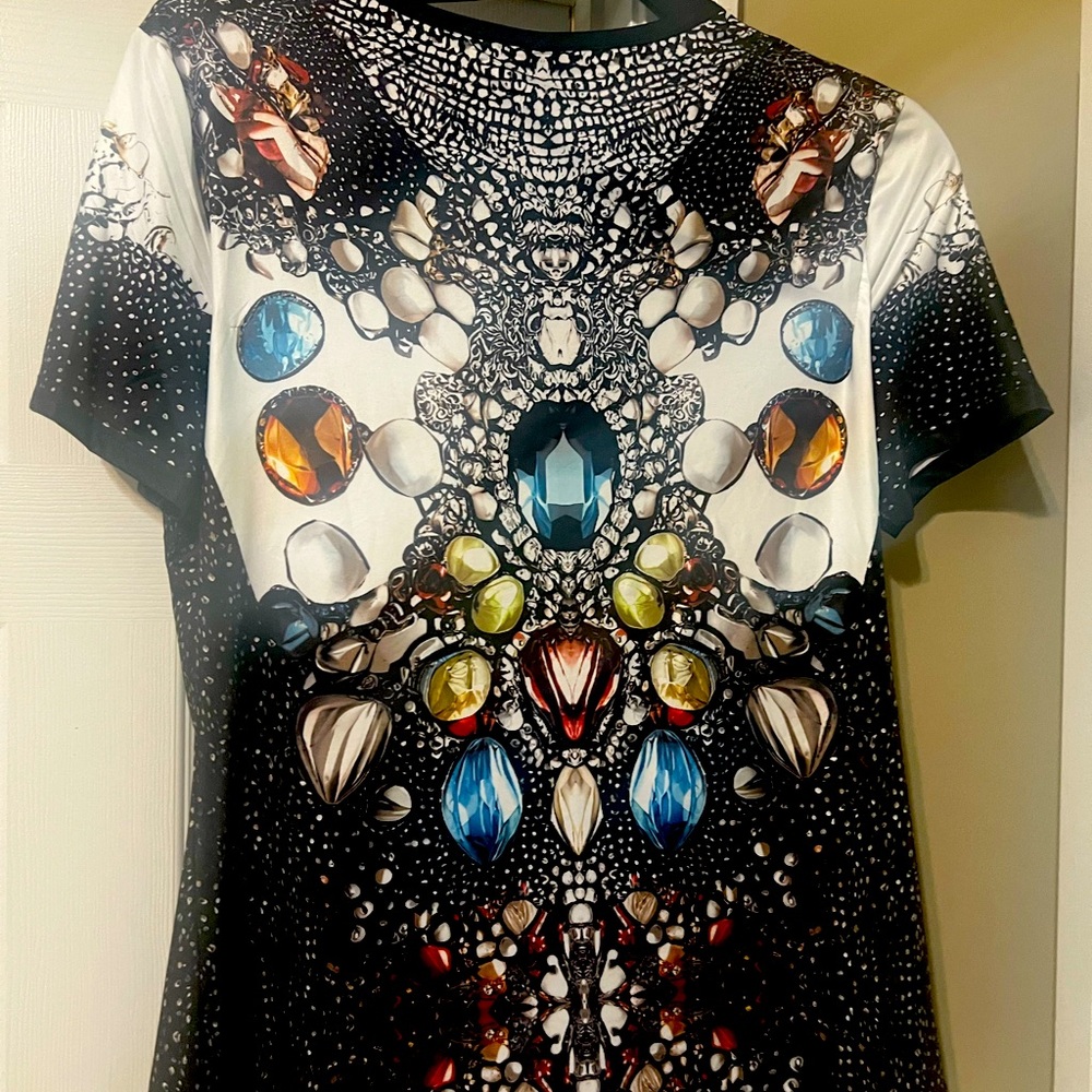 STYLEWE Black and White Jewel Print Short Sleeve Top